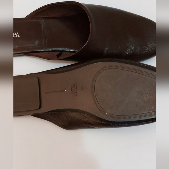 Zara Dark Brown Leather Mules/Shoes - Picture 6 of 7